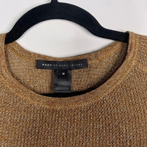 Marc by Marc Jacobs Womens Medium M Metallic Tarnished Brass Knit Sweater Crew - Picture 7 of 10